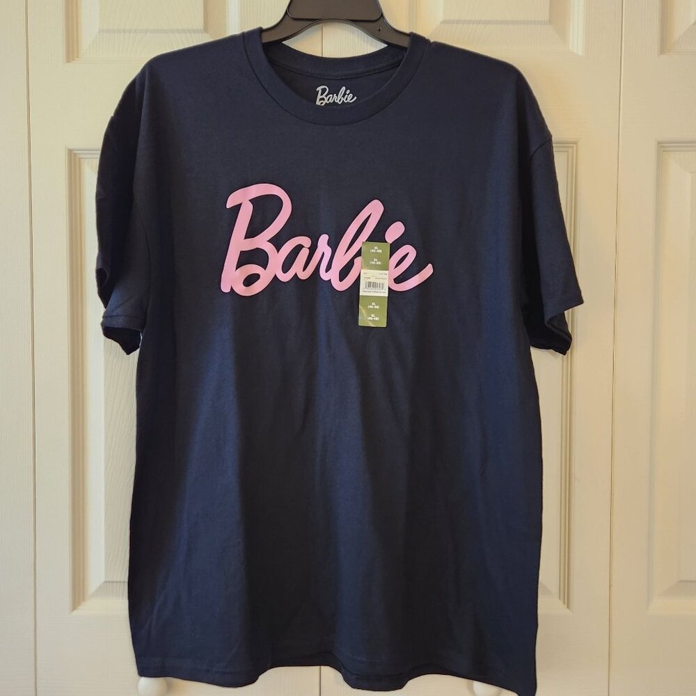 Barbie Logo Black and Pink T-Shirt XL 100% Cotton Crewneck Short Sleeve Unisex
